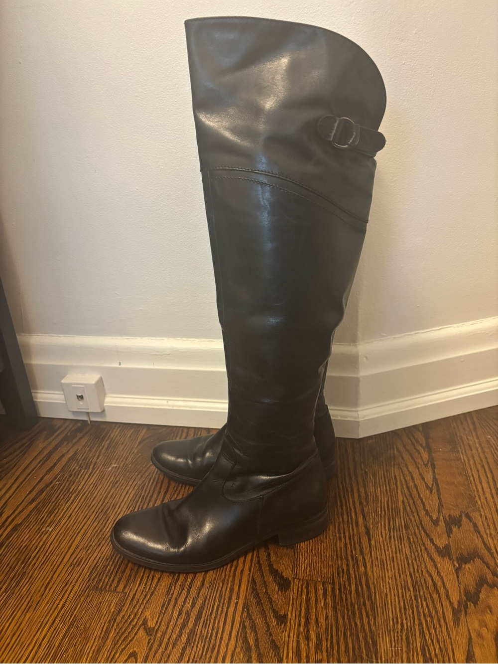 Over-The-Knee Smooth Leather Boots - Black